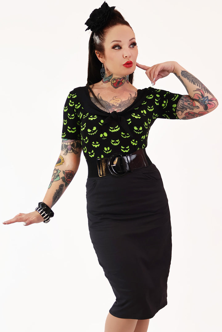 Pumpkin Queen Black and Green Top