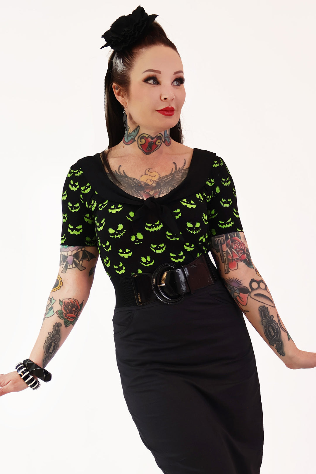 Pumpkin Queen Black and Green Top