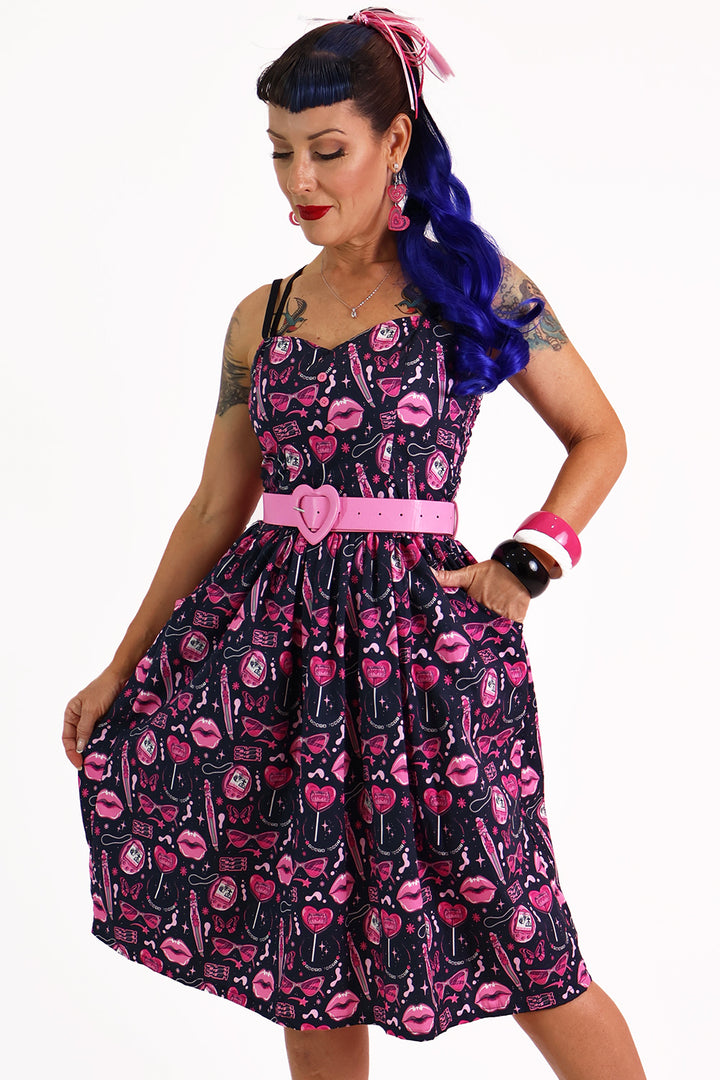 Doll Face Pink & Black Printed Dress