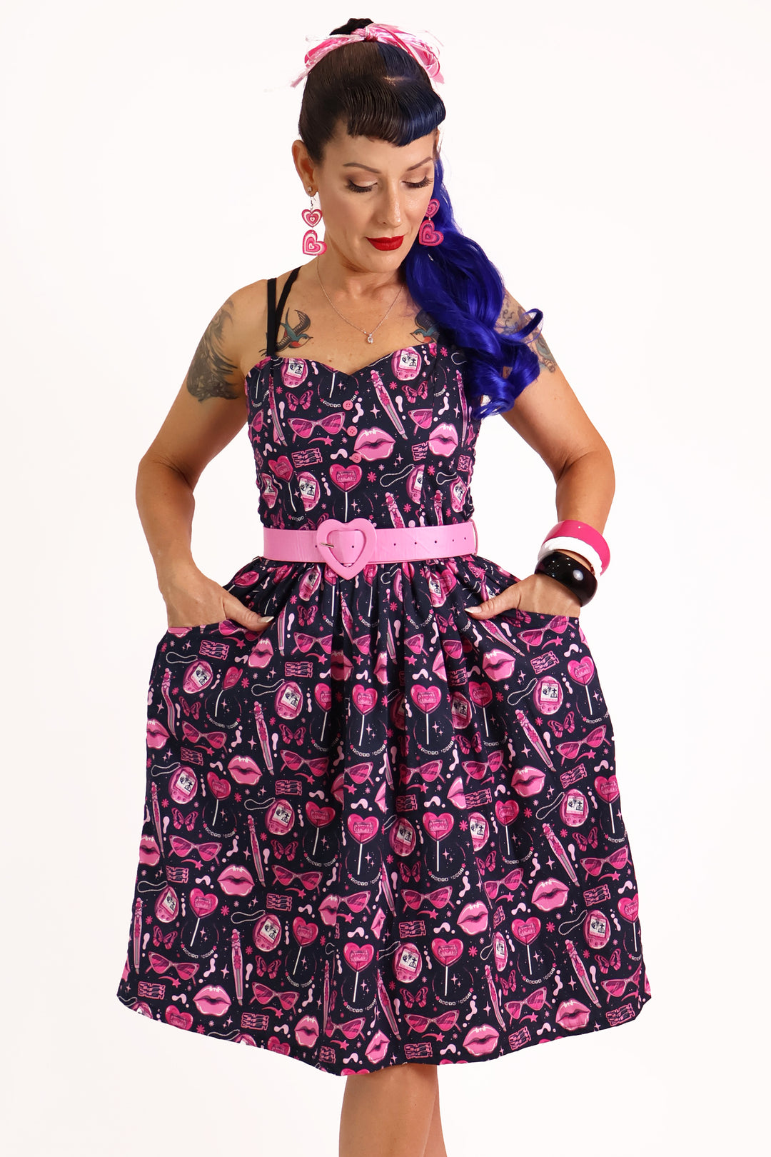 Doll Face Pink & Black Printed Dress