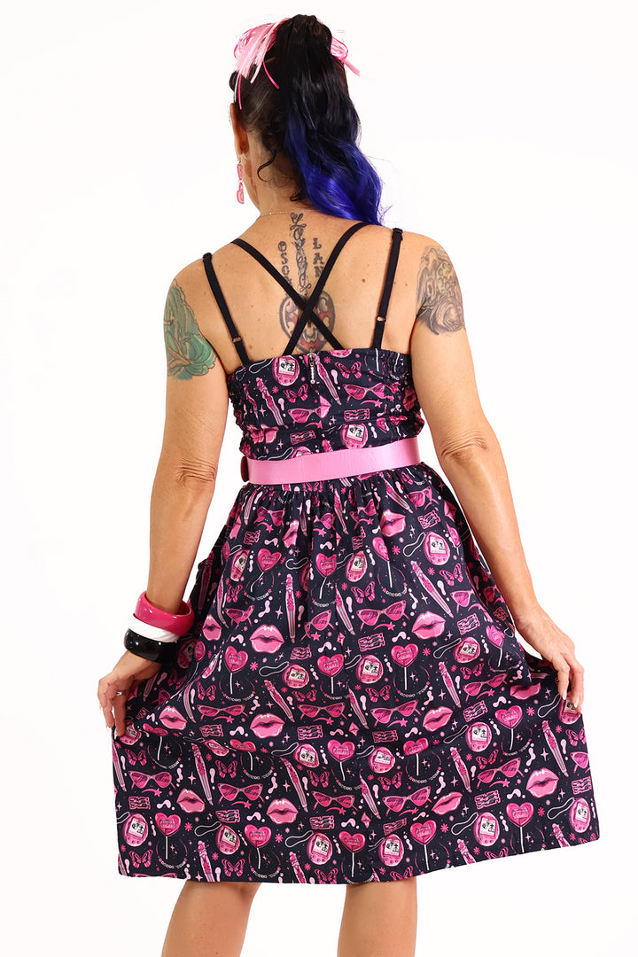 Doll Face Pink & Black Printed Dress