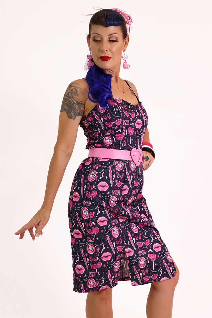 Doll Face Pink & Black Printed Pencil Dress