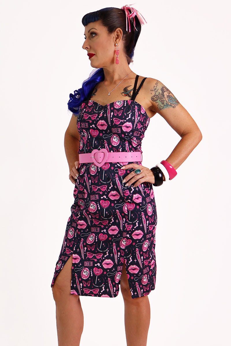 Doll Face Pink & Black Printed Pencil Dress