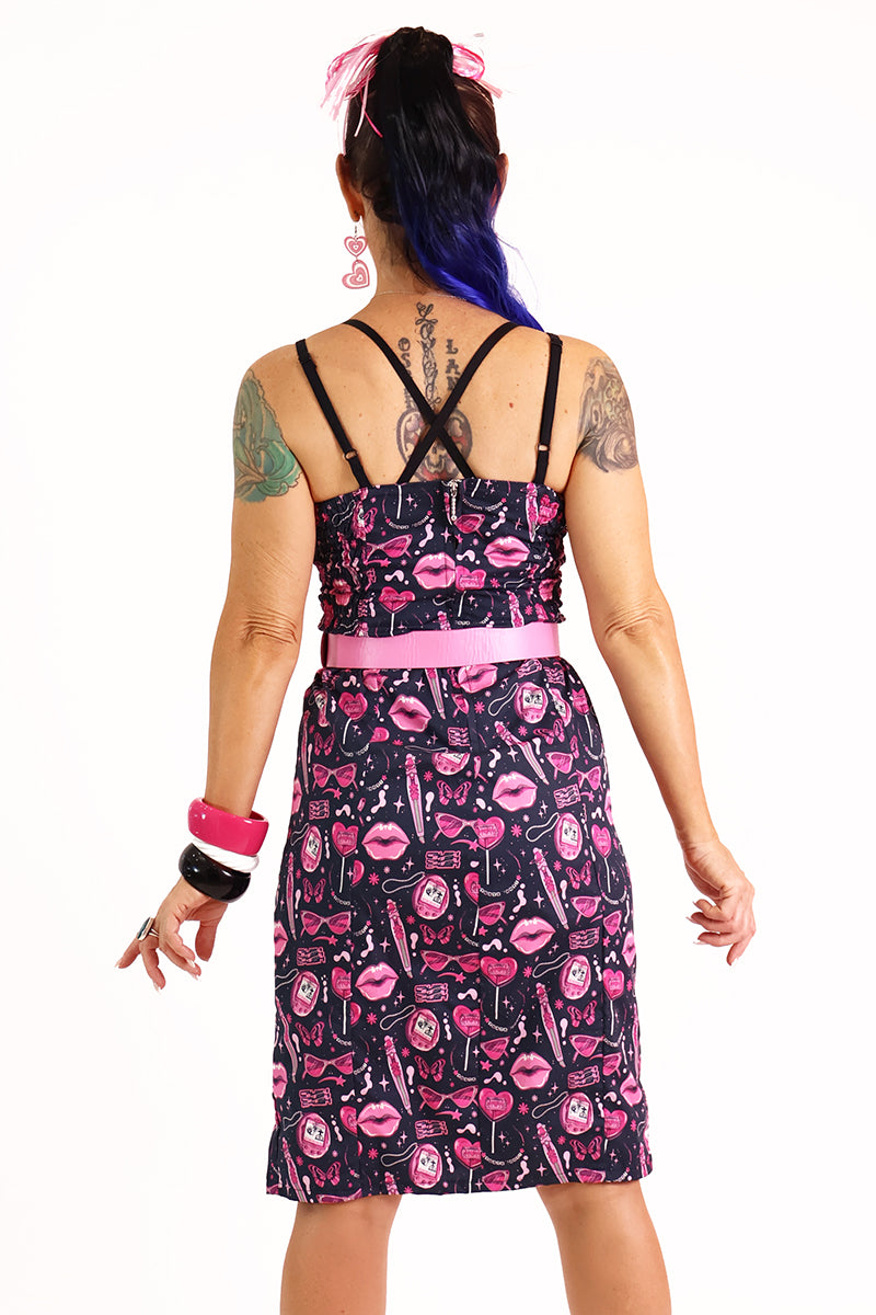 Doll Face Pink & Black Printed Pencil Dress