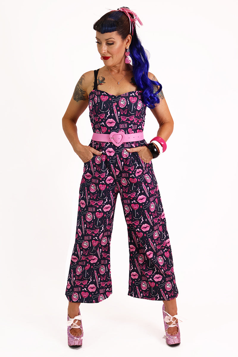 Doll Face Printed Pink & Black Jumpsuit