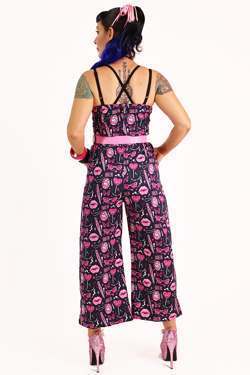 Doll Face Printed Pink & Black Jumpsuit