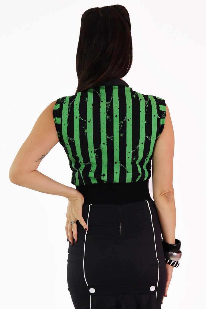 Green Spooky Stripe Bat Collar Shirt