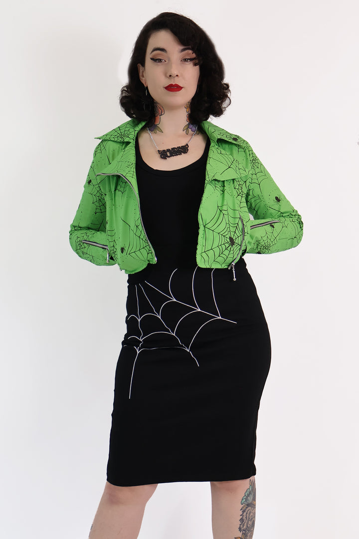 Venom Green Spiderweb Biker Jacket