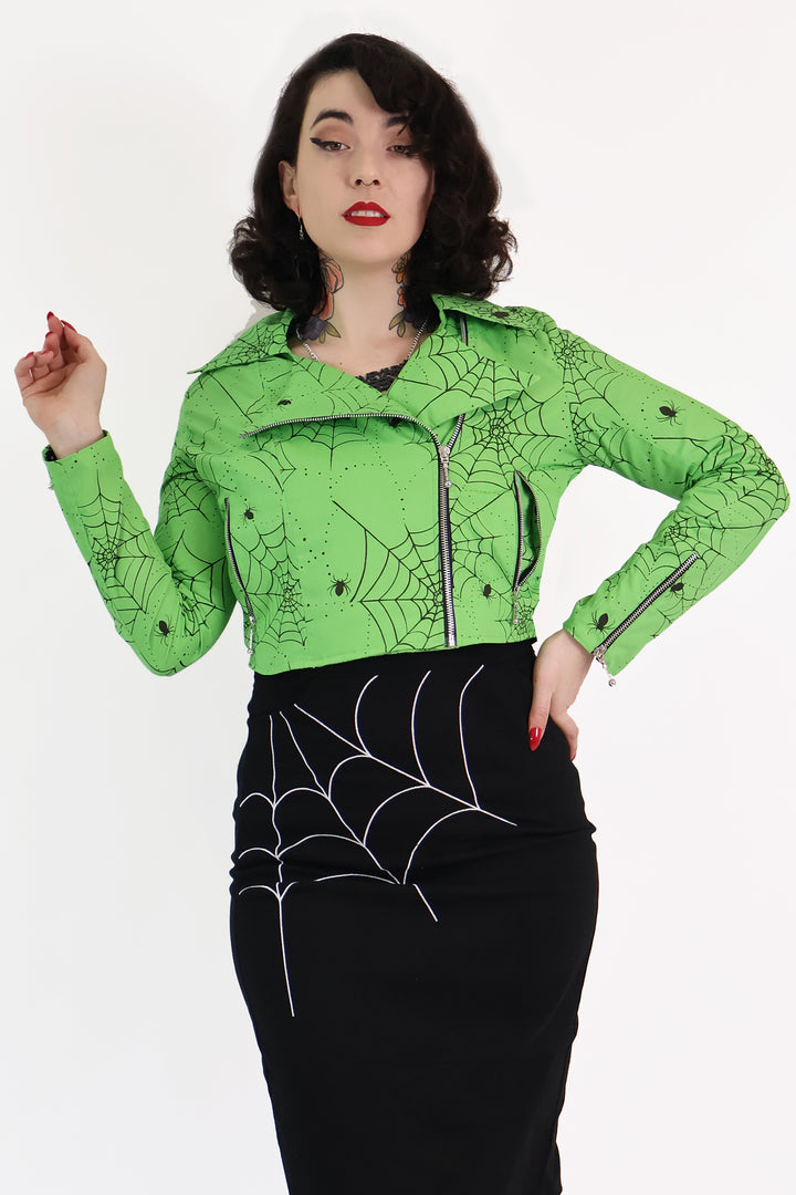 Venom Green Spiderweb Biker Jacket