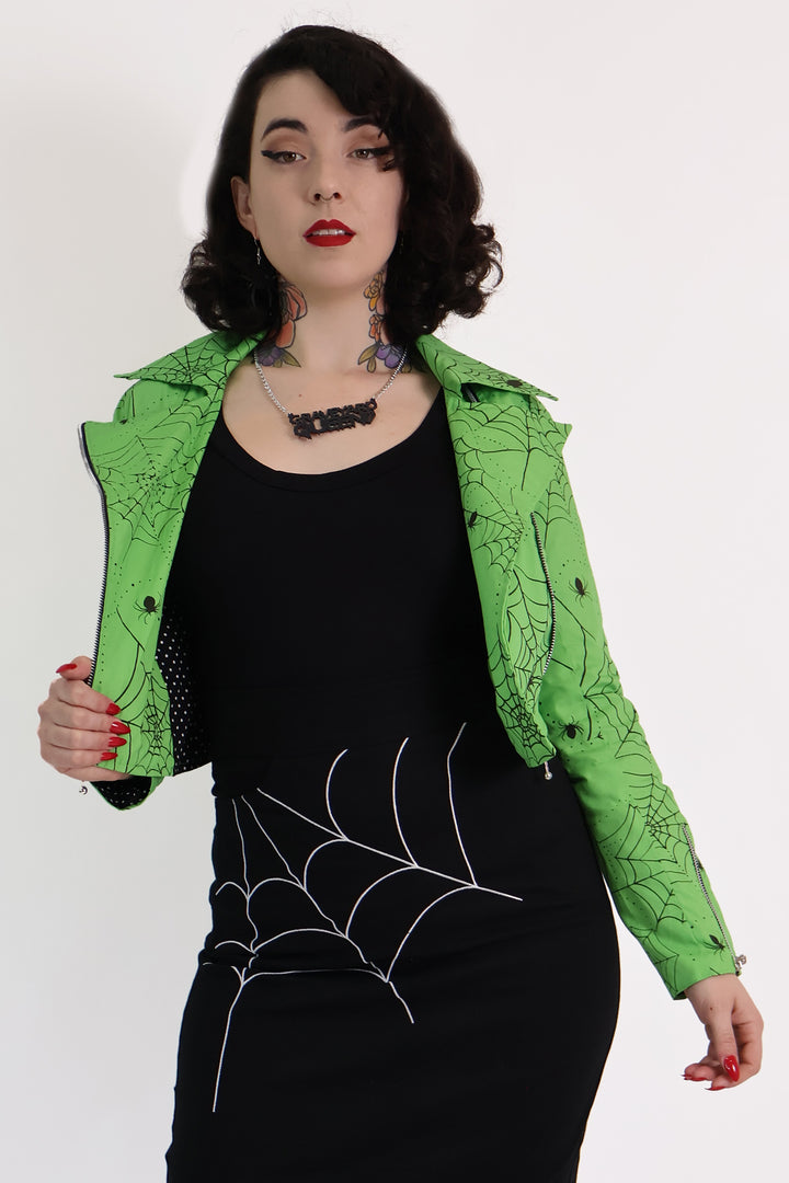 Venom Green Spiderweb Biker Jacket