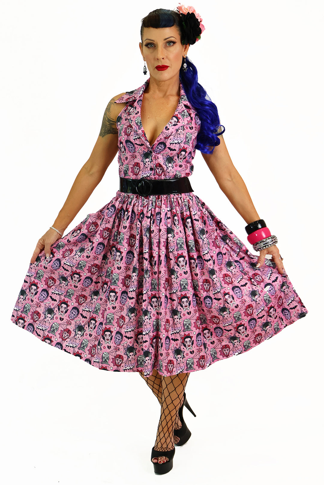 Pink Monster Mash Retro Collar Dress