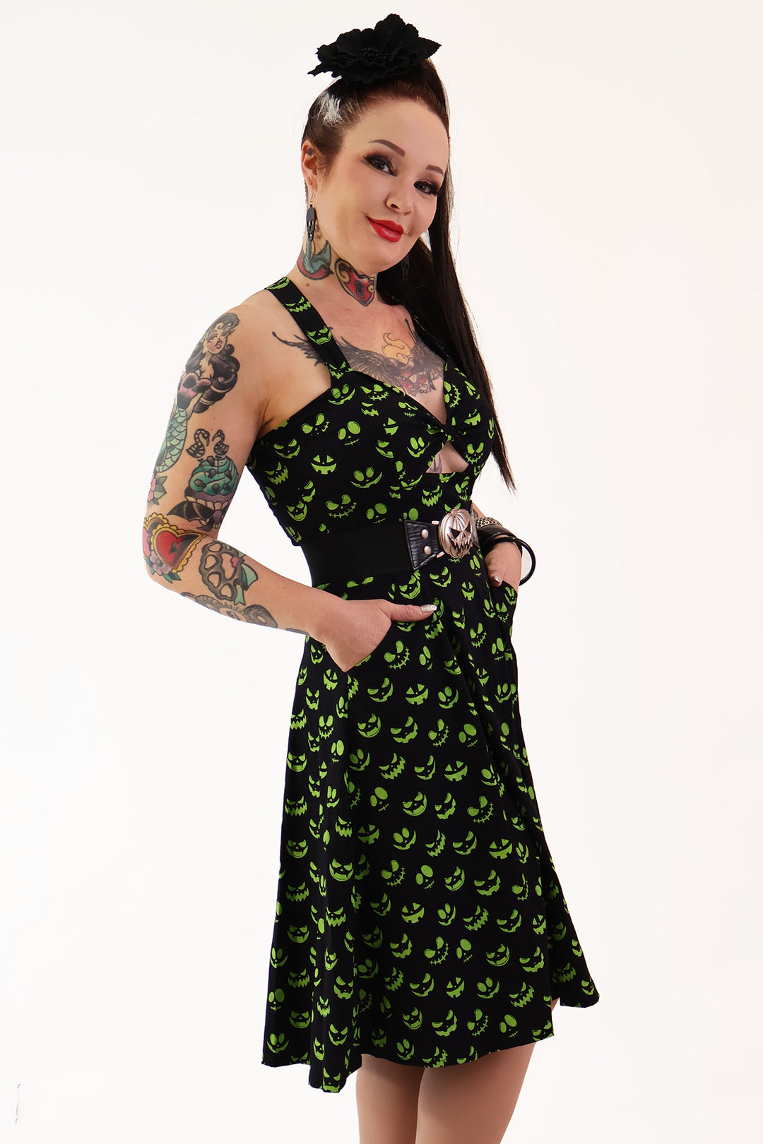 Pumpkin Queen Green and Black Dress