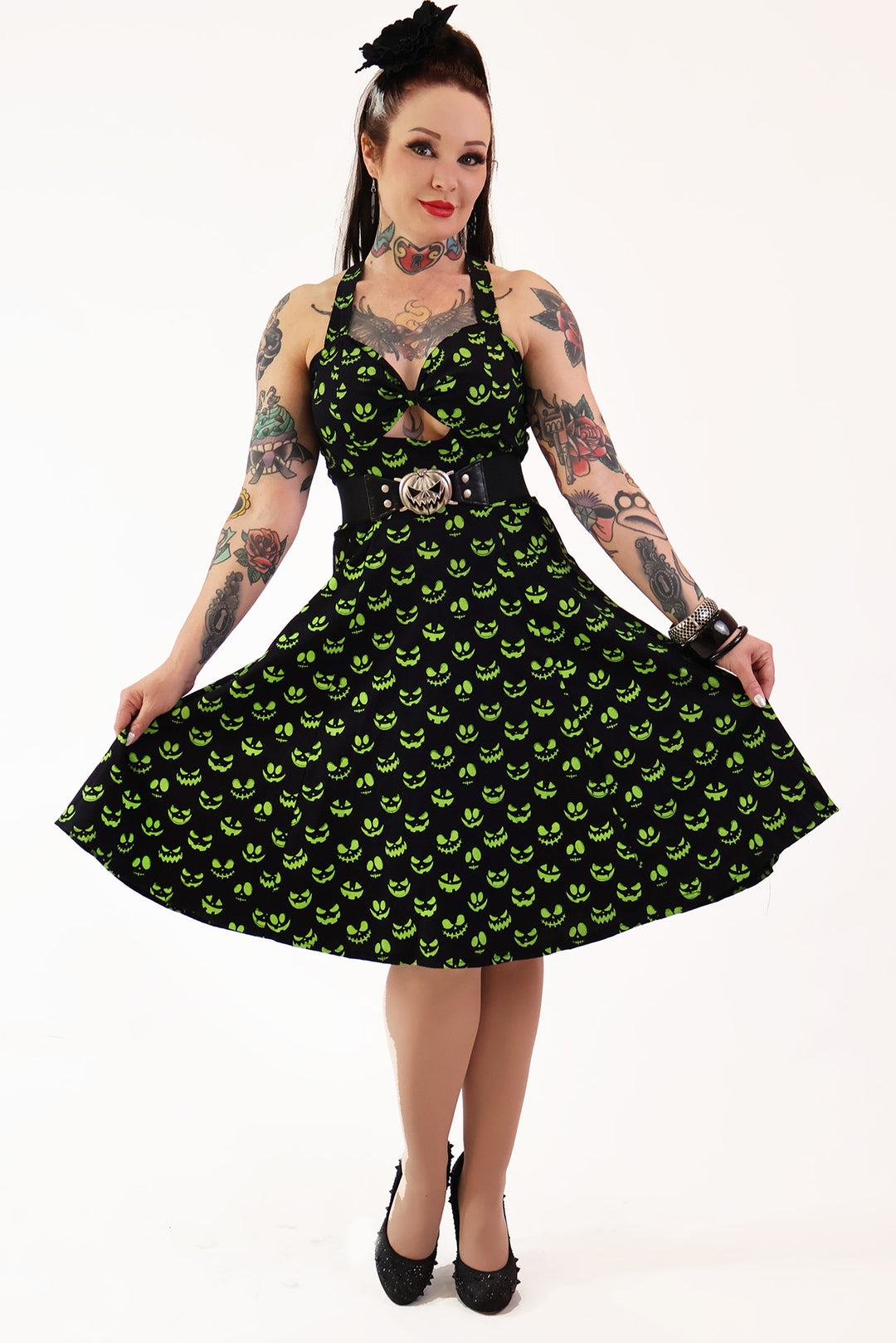 Pumpkin Queen Green and Black Dress