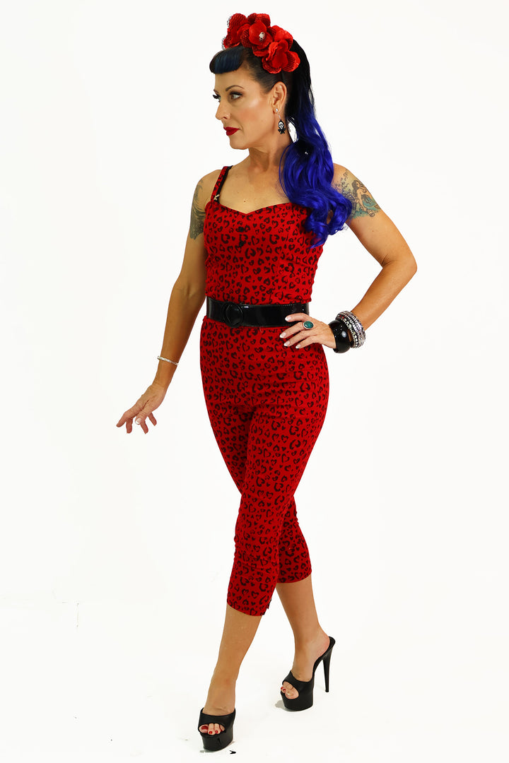 Red Heart Leopard Jumpsuit