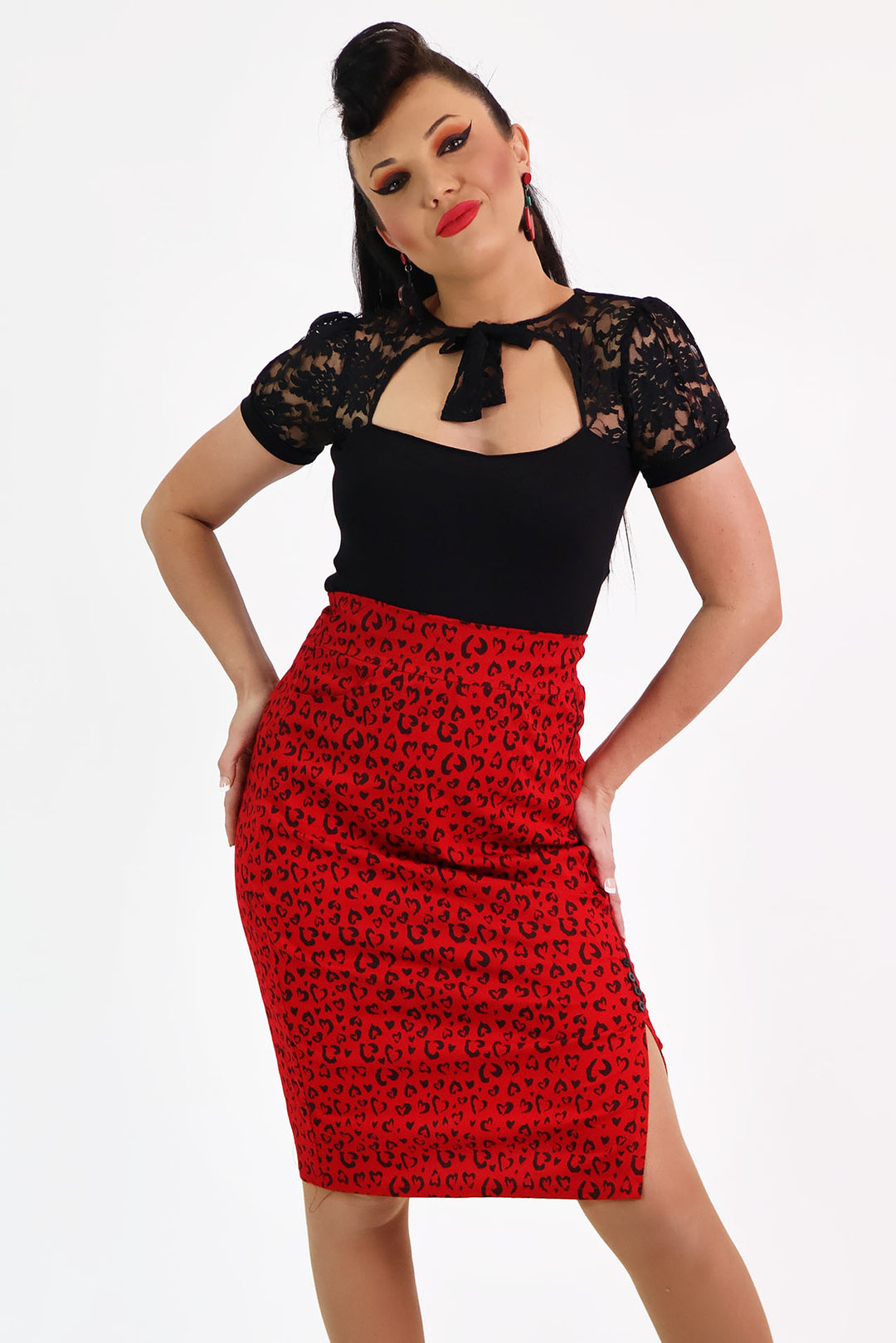 Red Heart Leopard Pencil Skirt