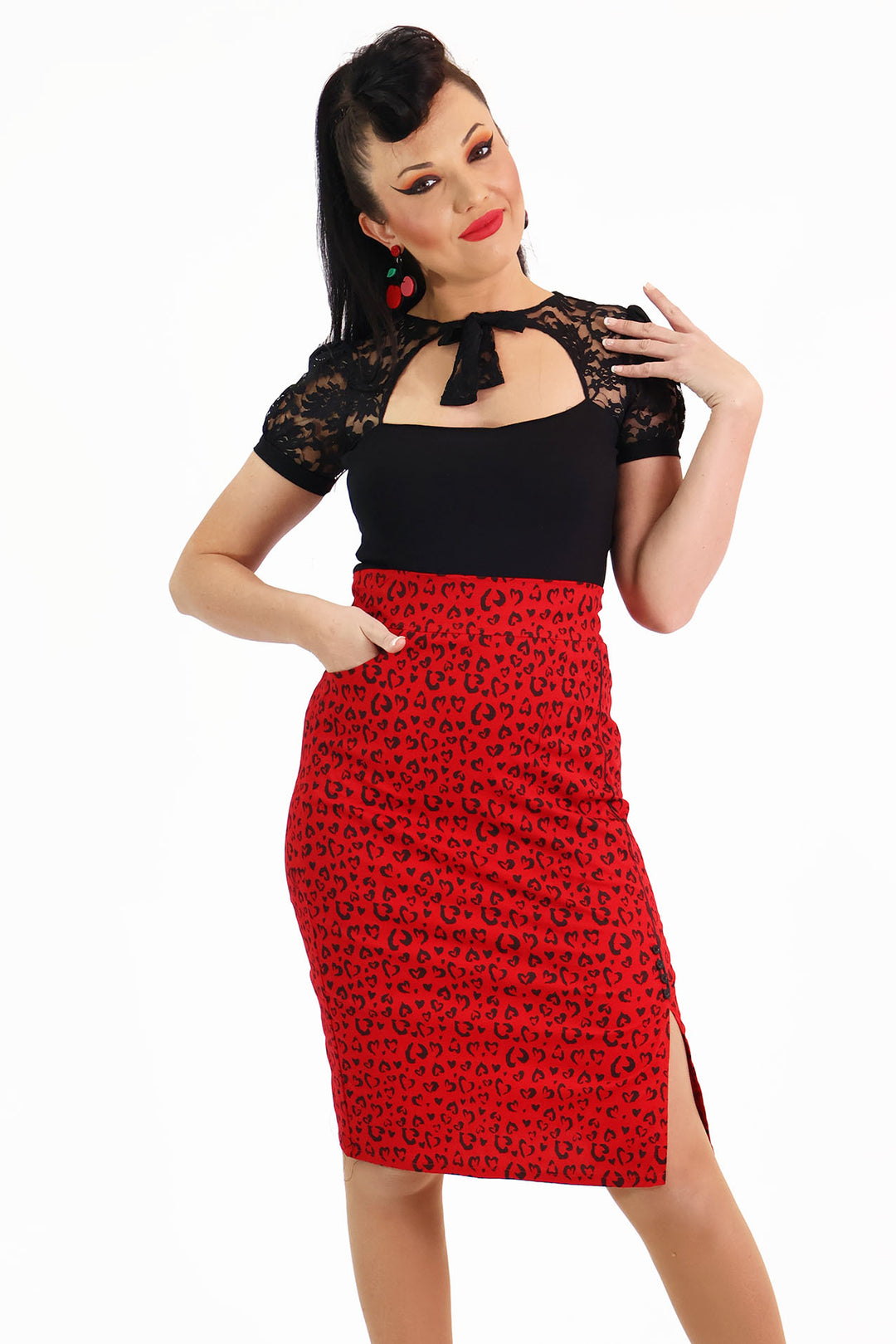 Red Heart Leopard Pencil Skirt