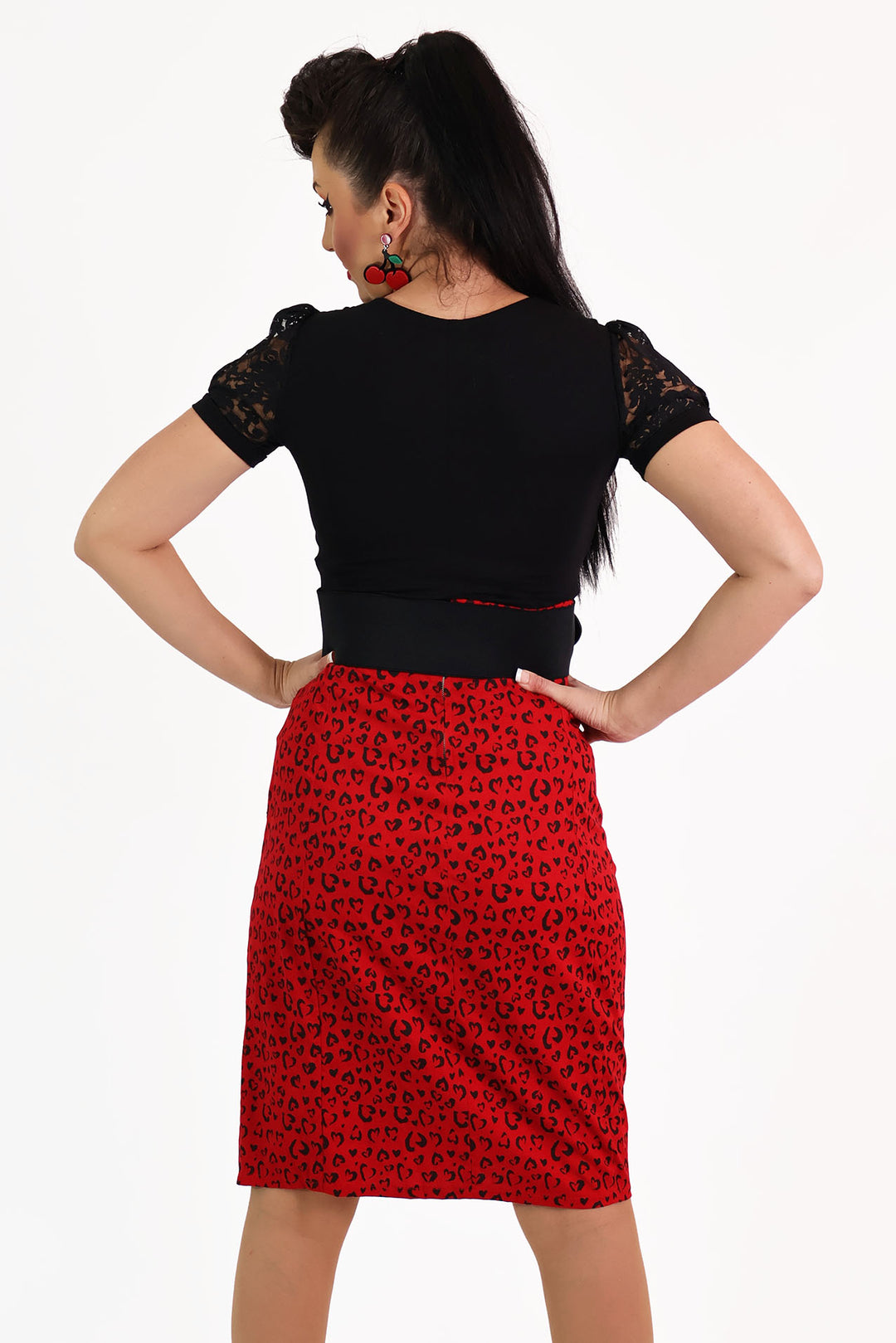 Red Heart Leopard Pencil Skirt