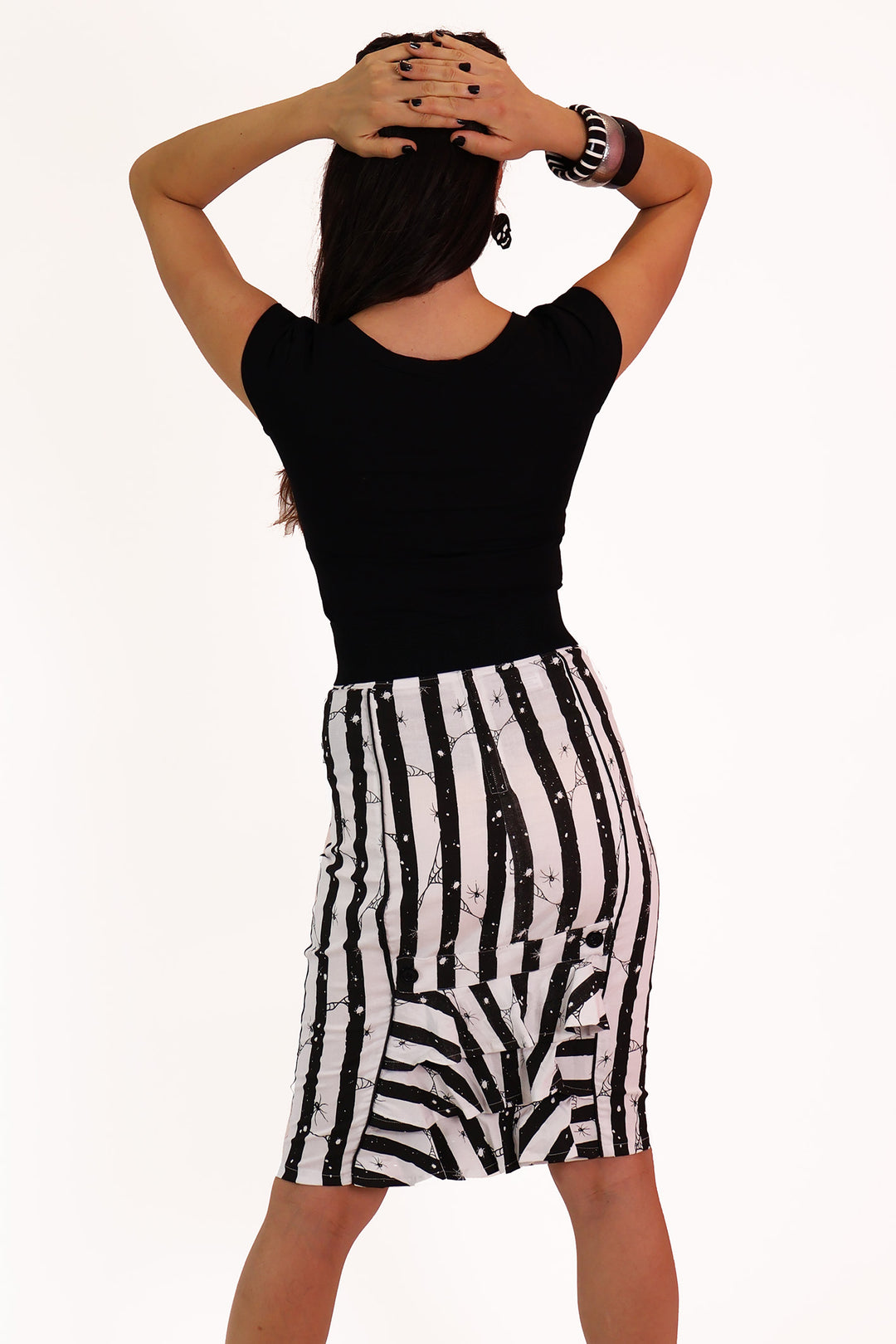 Black and White Spooky Stripe Bustle Skirt