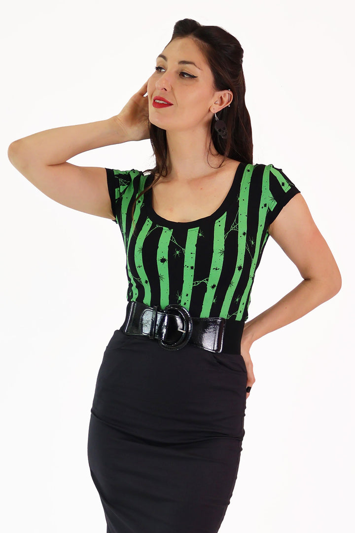 Green Spooky Stripe Tee Shirt