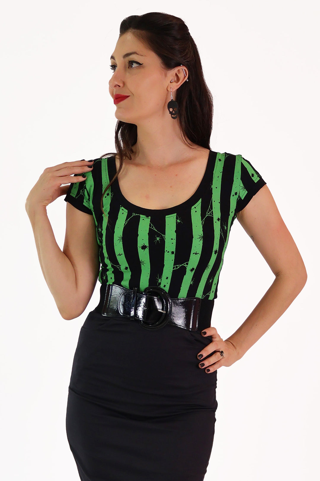 Green Spooky Stripe Tee Shirt