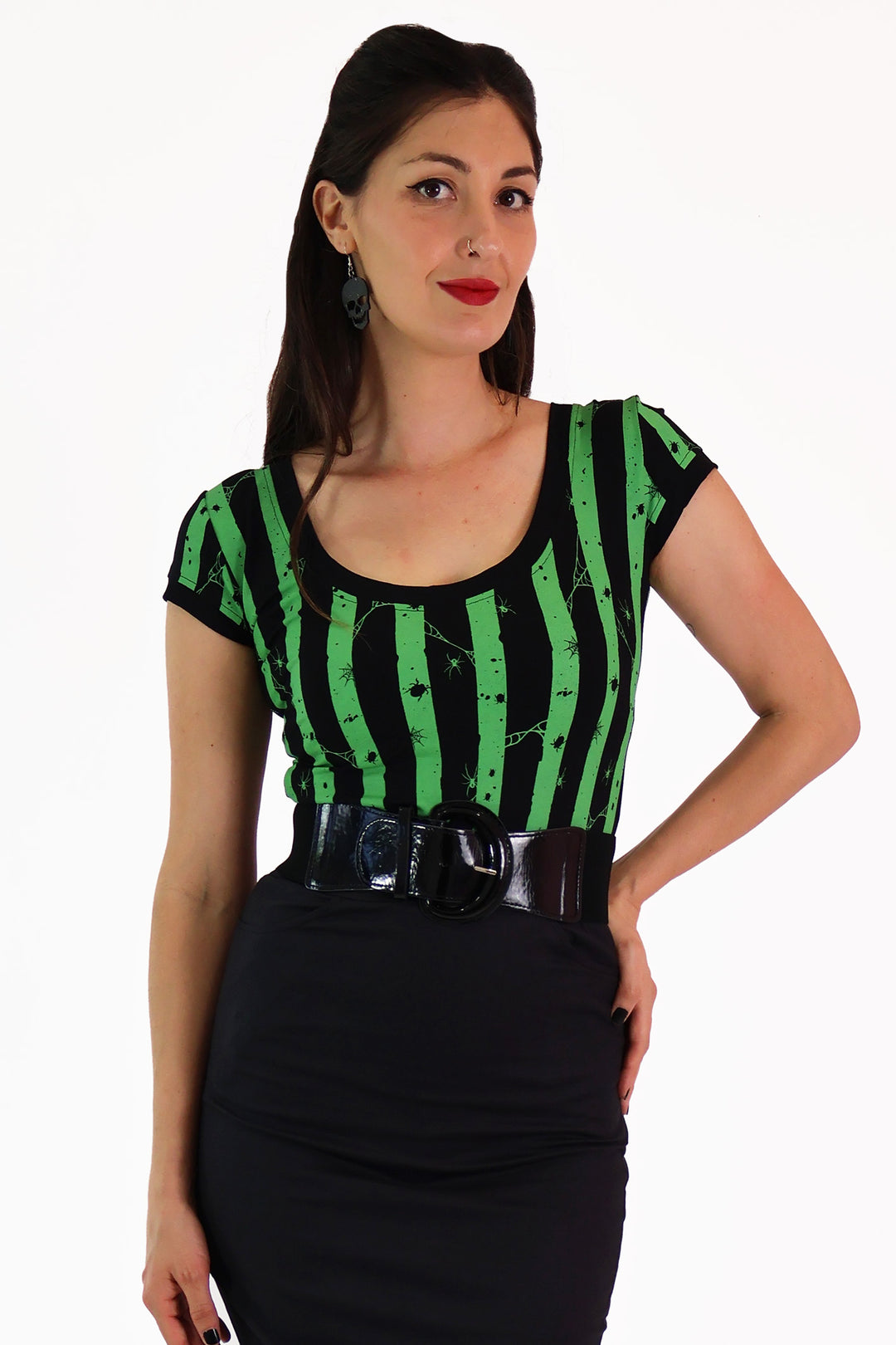 Green Spooky Stripe Tee Shirt