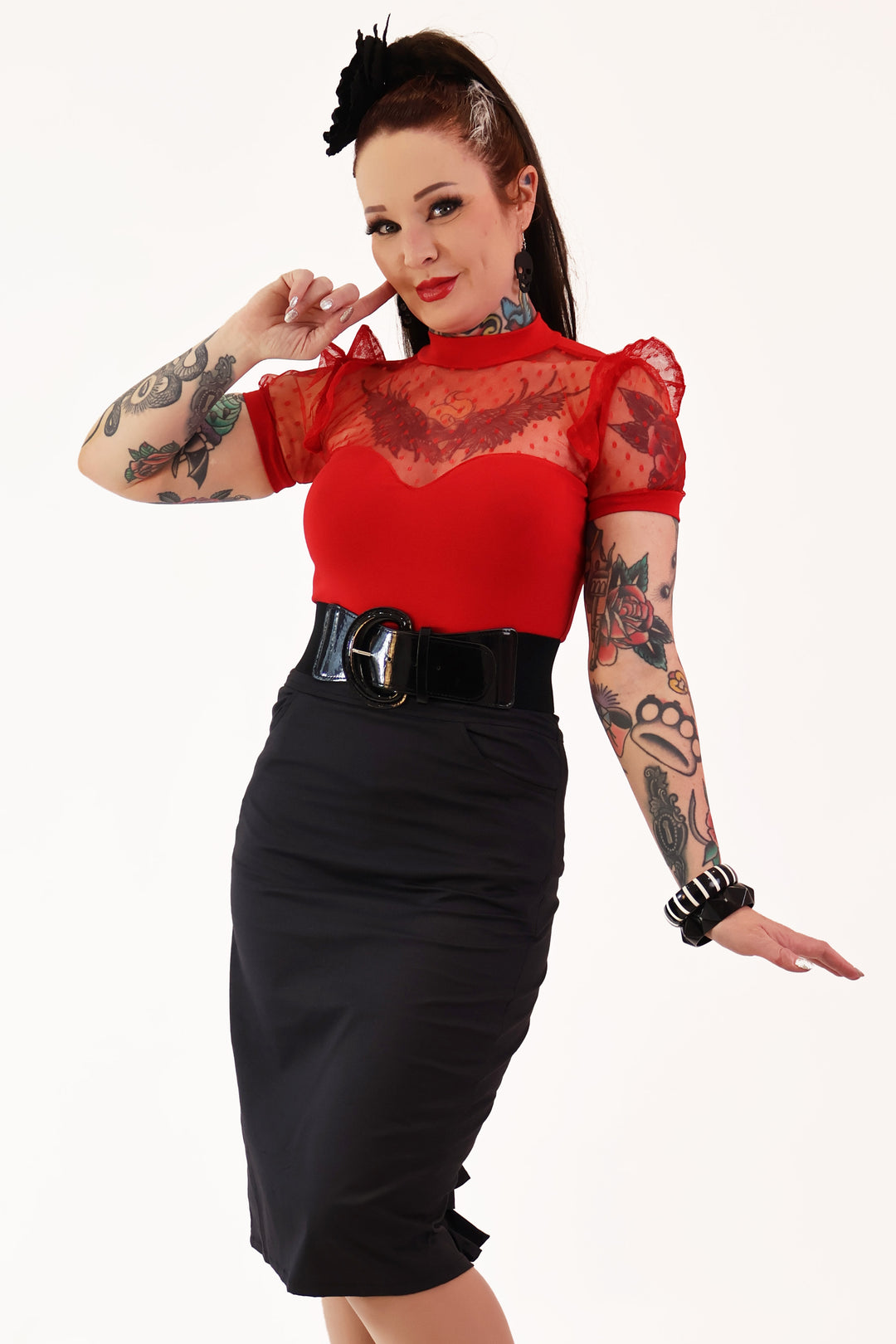 Blood Moon Red Polkadot Lace Top