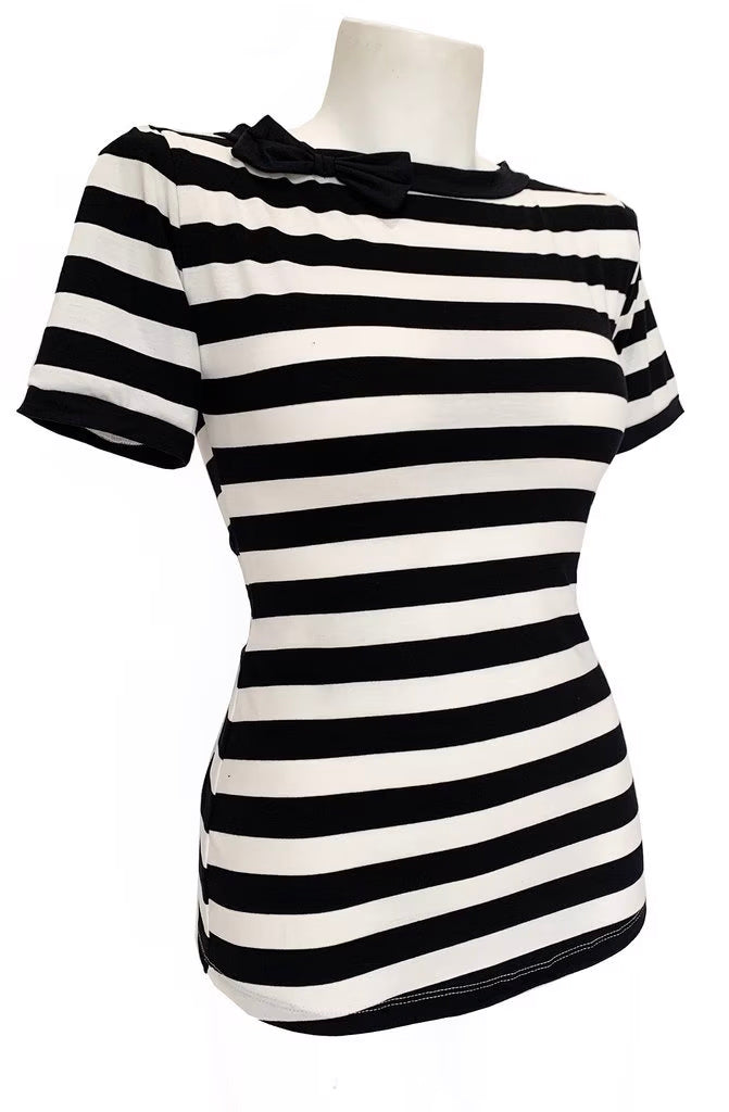 Addams Stripe Short Sleeve Top